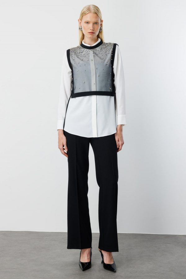 MODAİLGİ Taş İşlemeli Organze Süveter Gömlek Takım 10001