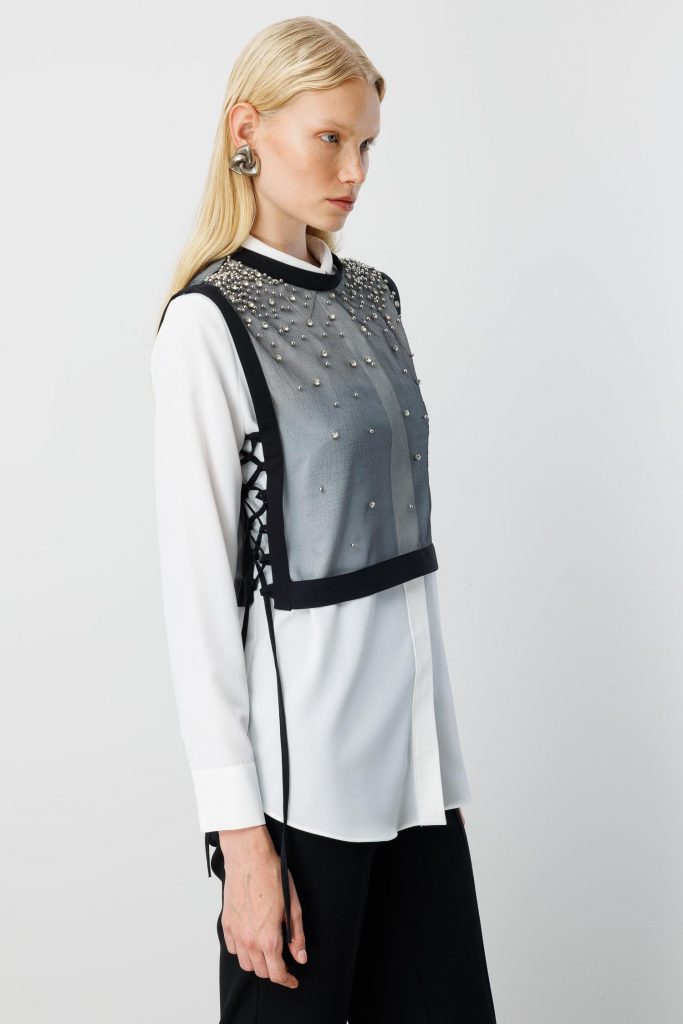 MODAİLGİ Taş İşlemeli Organze Süveter Gömlek Takım 10001