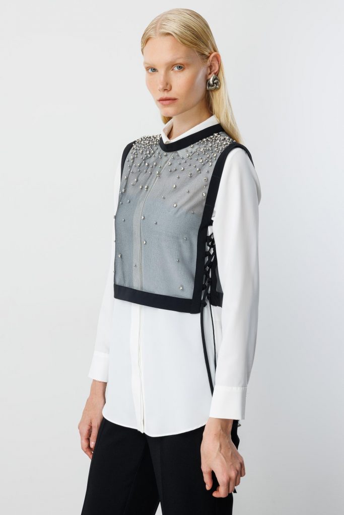 MODAİLGİ Taş İşlemeli Organze Süveter Gömlek Takım 10001