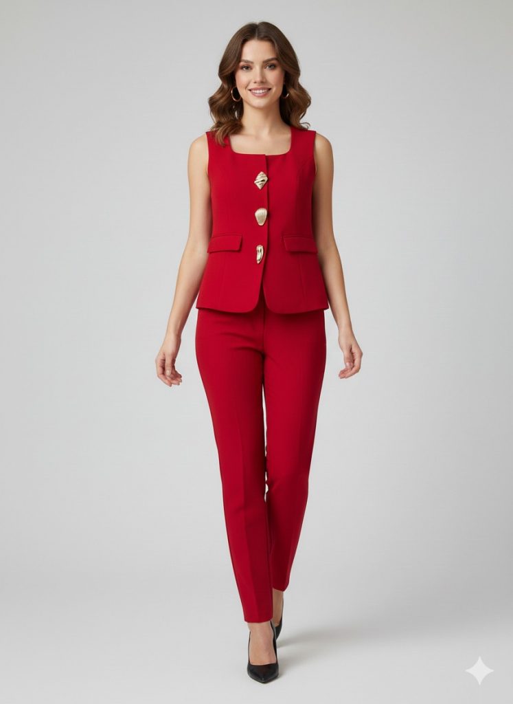 MODAİLGİ Kare Yaka Kısa Yelek 71010 - KIRMIZI