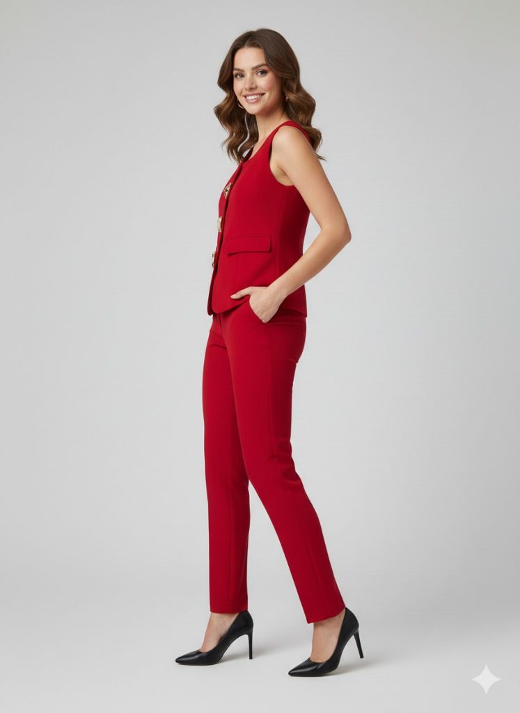 MODAİLGİ Kare Yaka Kısa Yelek 71010 - KIRMIZI