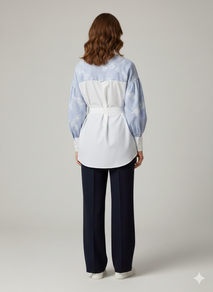 MY312 Beli Kuşaklı Balon Kol Gömlek 8813