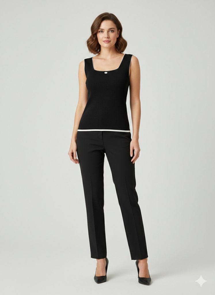 ON TRİKO Çizgi Detaylı Bluz 70334 - Siyah