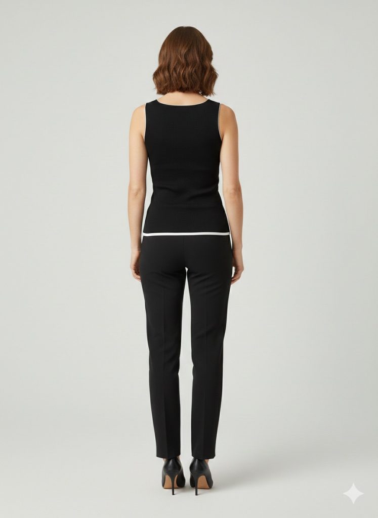 ON TRİKO Çizgi Detaylı Bluz 70334 - Siyah