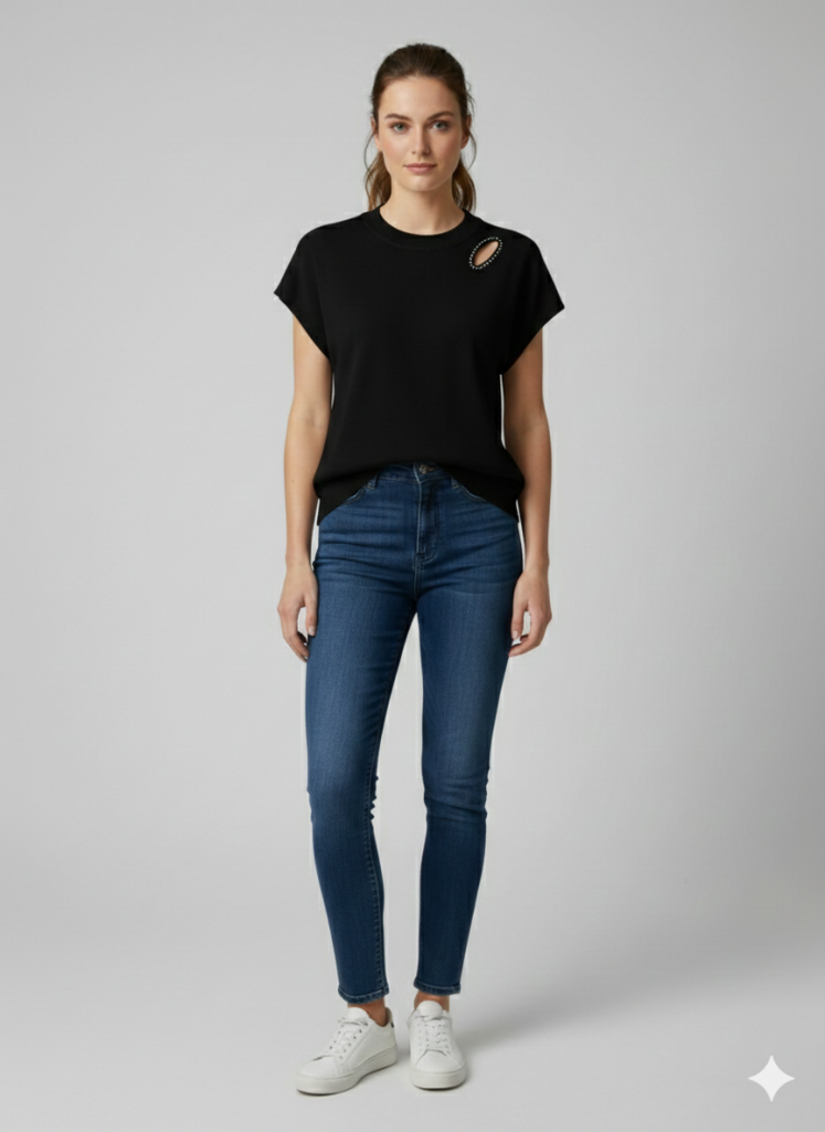 ON TRİKO Omzu Detaylı Bluz 70353 - Siyah