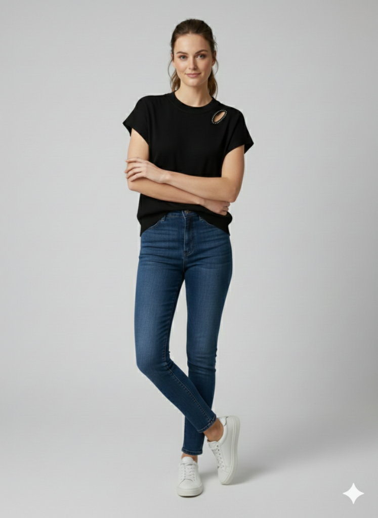 ON TRİKO Omzu Detaylı Bluz 70353 - Siyah