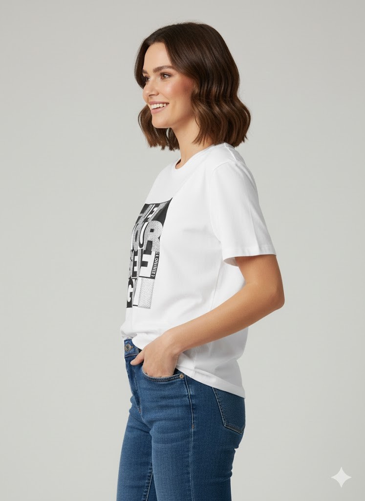 ON TRİKO Pul İşlemeli T-shirt 70416 - Beyaz