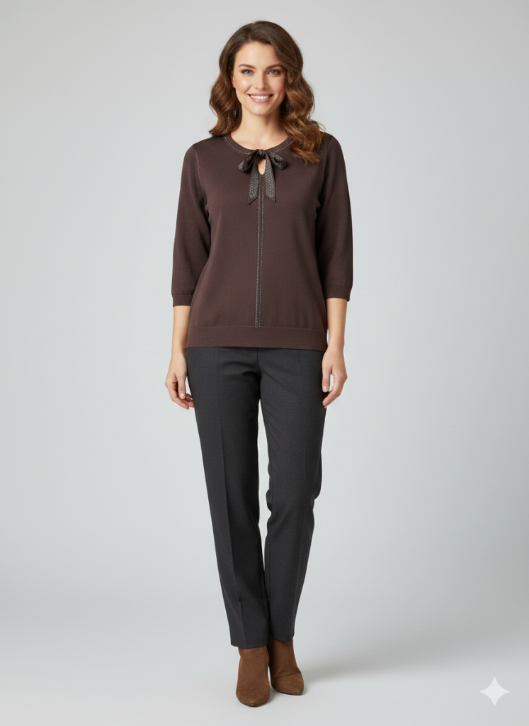 ON TRİKO Önü Kurdela Detaylı Triko Bluz 70423 - kahve