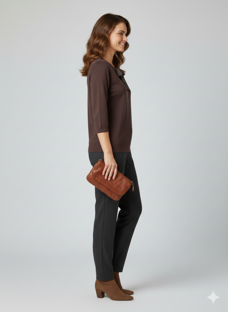 ON TRİKO Önü Kurdela Detaylı Triko Bluz 70423 - kahve