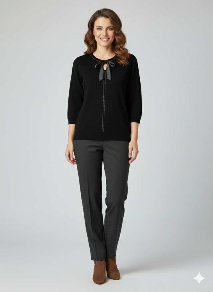 ON TRİKO Önü Kurdela Detaylı Triko Bluz 70423 - Siyah