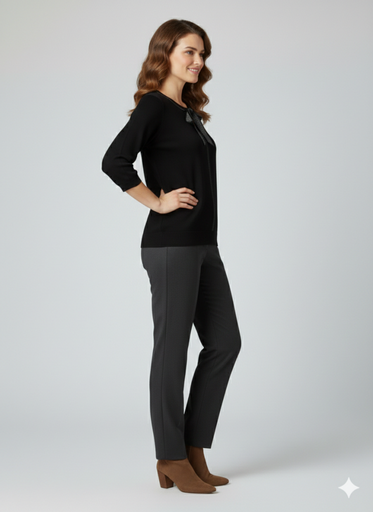 ON TRİKO Önü Kurdela Detaylı Triko Bluz 70423 - Siyah