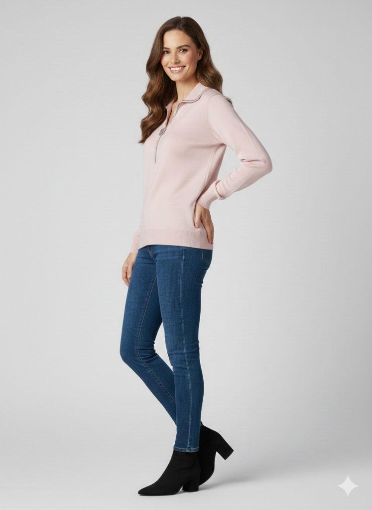 ON TRİKO V Yaka Triko Bluz  70426 - pembe