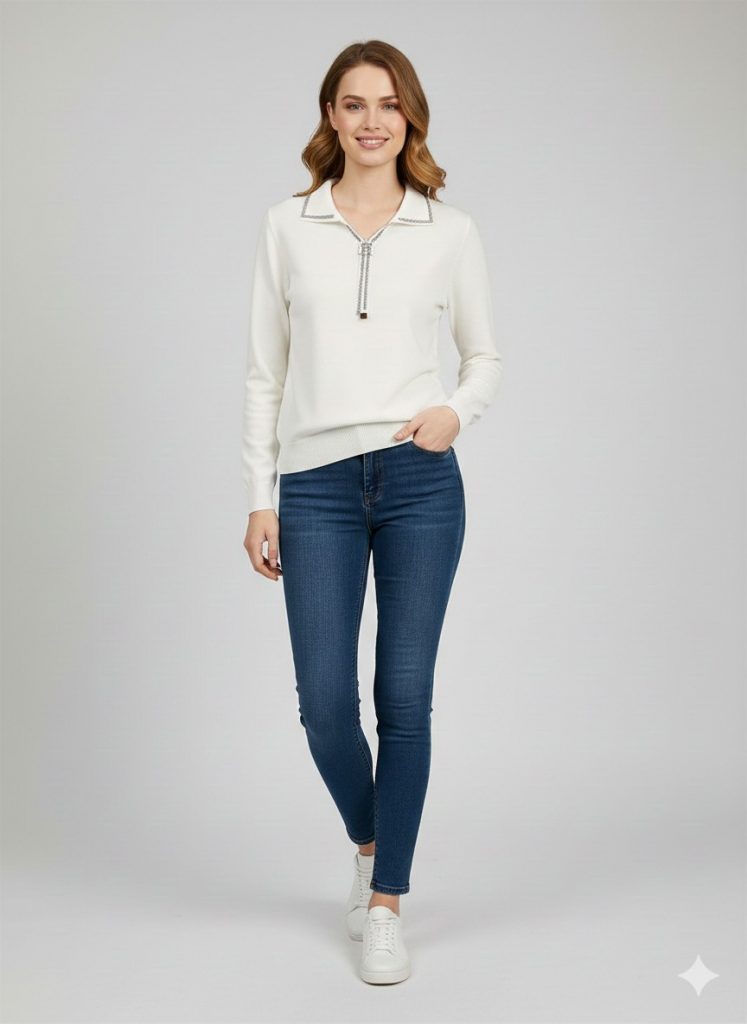 ON TRİKO V Yaka Triko Bluz  70426 - EKRU