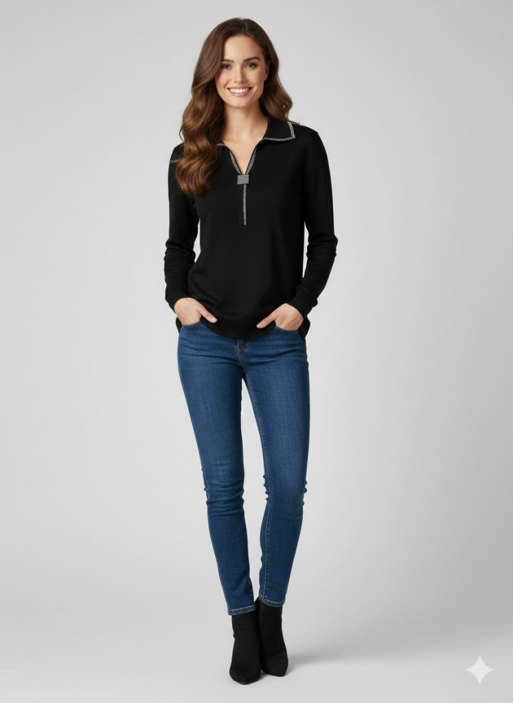 ON TRİKO V Yaka Triko Bluz  70426 - Siyah