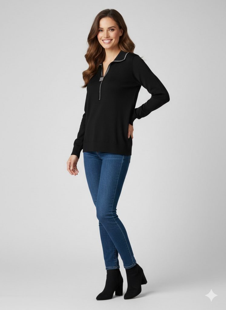 ON TRİKO V Yaka Triko Bluz  70426 - Siyah