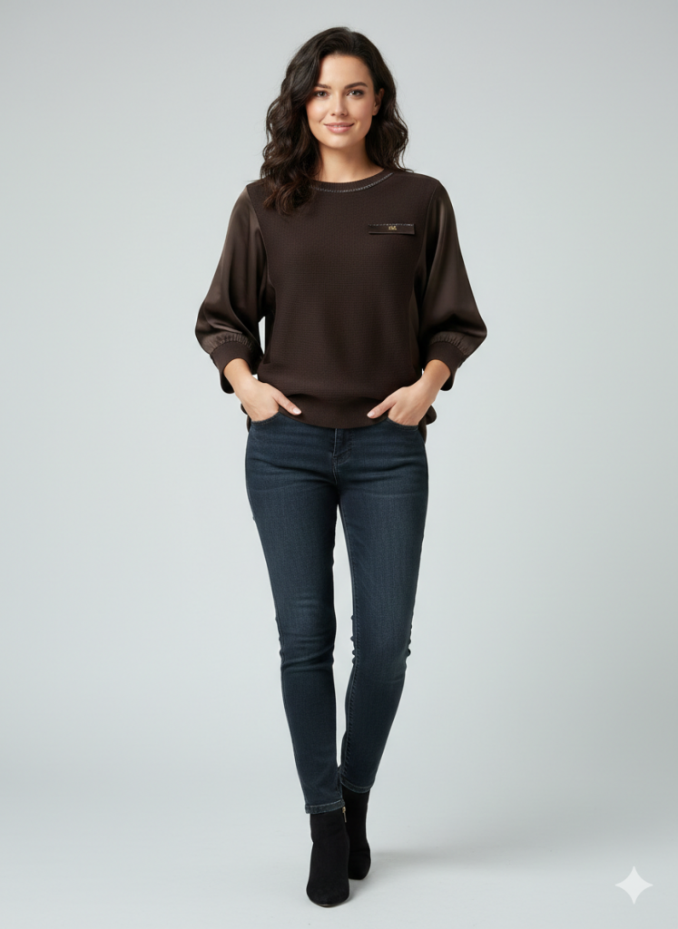 ON TRİKO Yarım Kol Triko Bluz 70436 - kahve