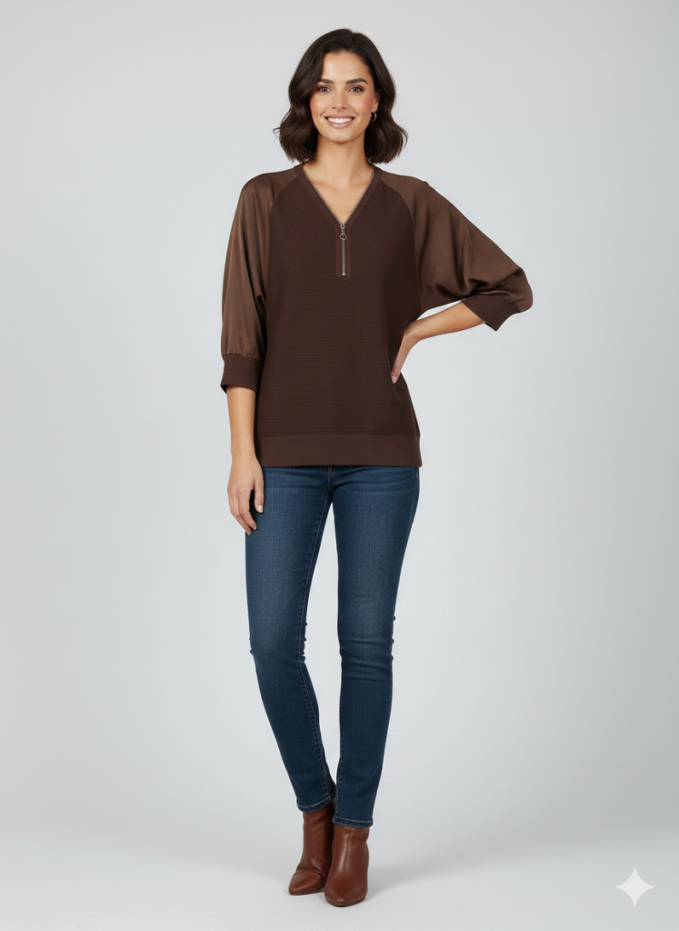 ON TRİKO Yakası Taşlı Bluz 70437 - kahve