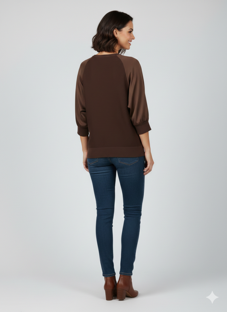 ON TRİKO Yakası Taşlı Bluz 70437 - kahve