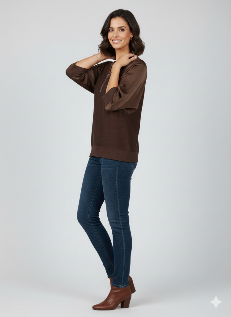 ON TRİKO Yakası Taşlı Bluz 70437 - kahve