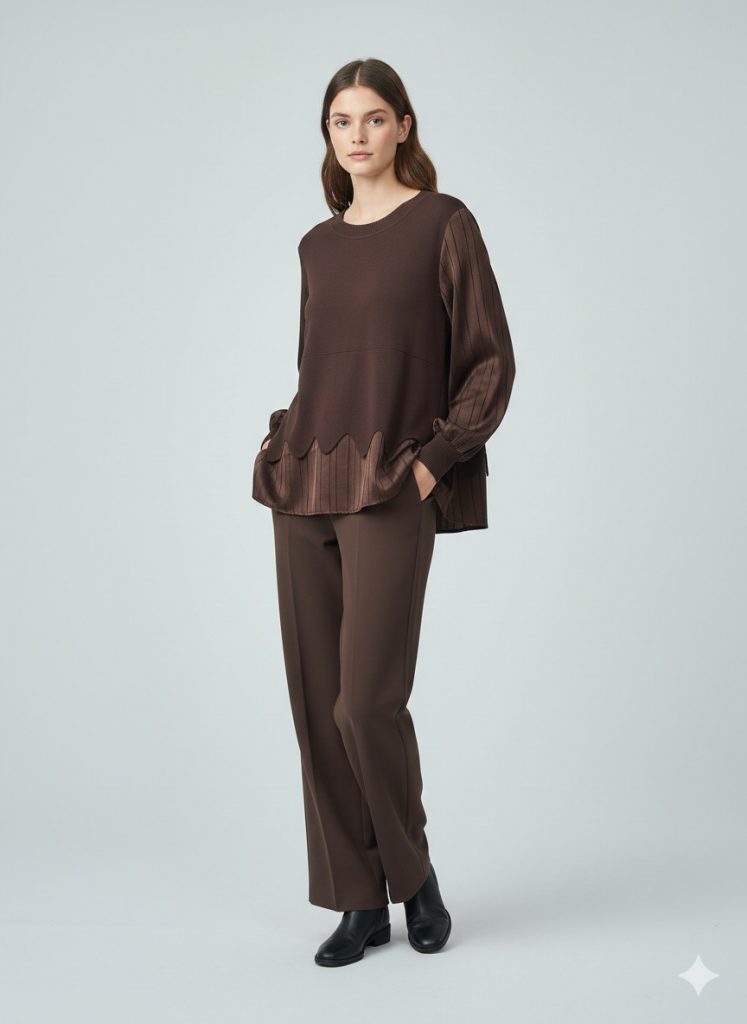 ON TRİKO Çizgi Detaylı Bluz 70480 - kahve