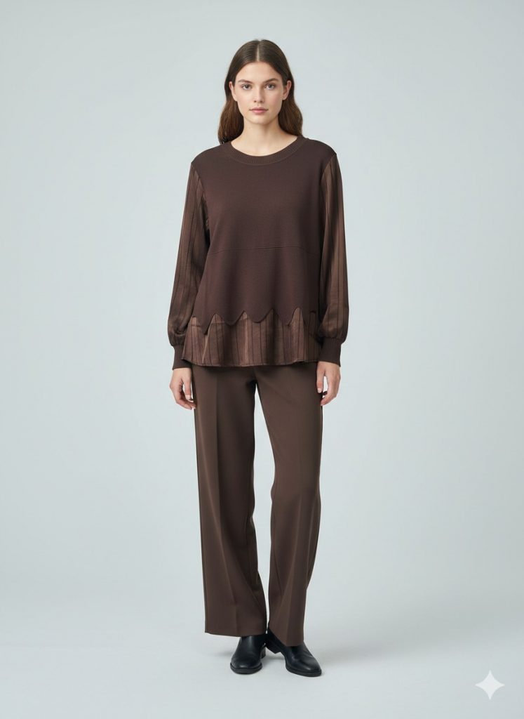 ON TRİKO Çizgi Detaylı Bluz 70480 - kahve