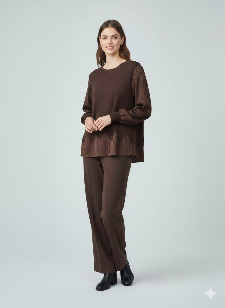 ON TRİKO Çizgi Detaylı Bluz 70480 - kahve