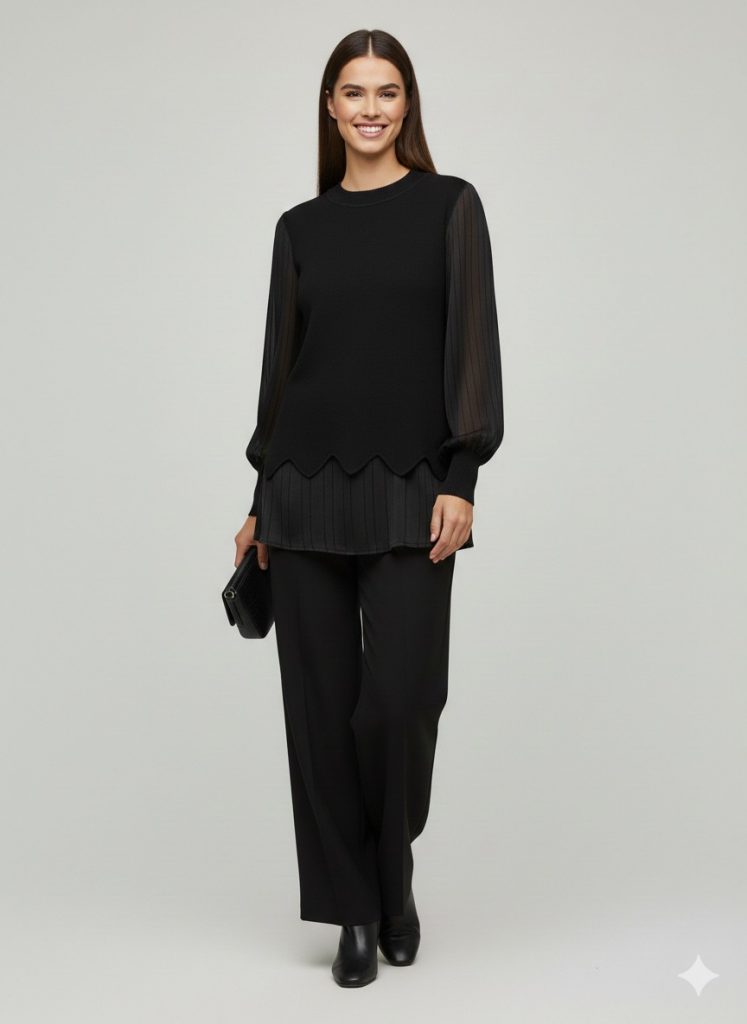 ON TRİKO Çizgi Detaylı Bluz 70480 - Siyah