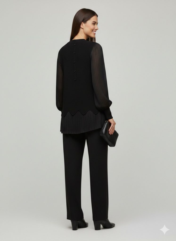 ON TRİKO Çizgi Detaylı Bluz 70480 - Siyah