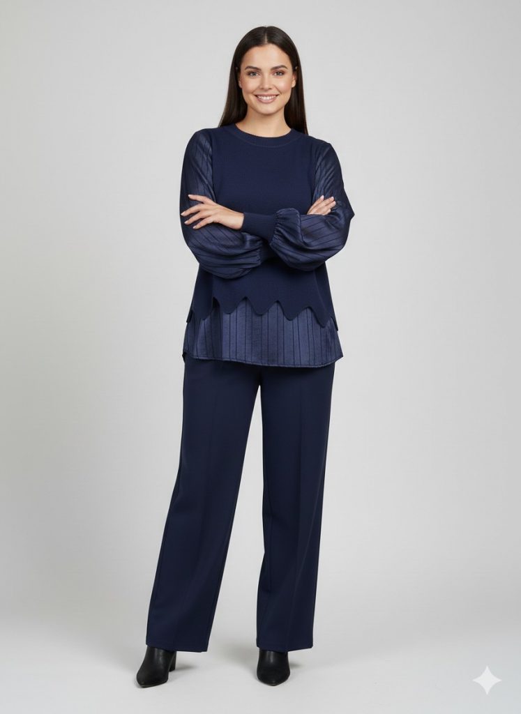 ON TRİKO Çizgi Detaylı Bluz 70480 - Lacivert