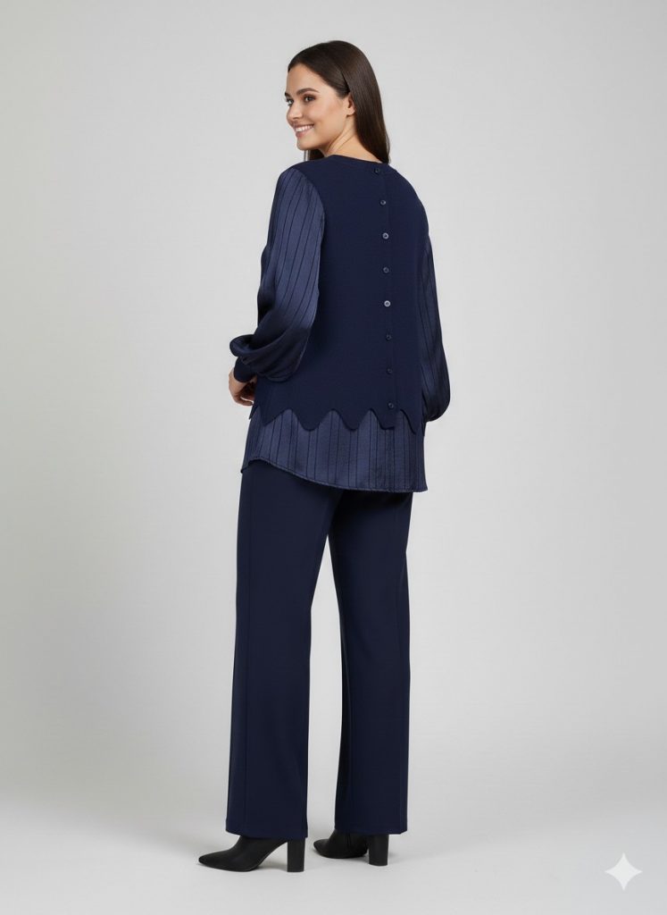 ON TRİKO Çizgi Detaylı Bluz 70480 - Lacivert