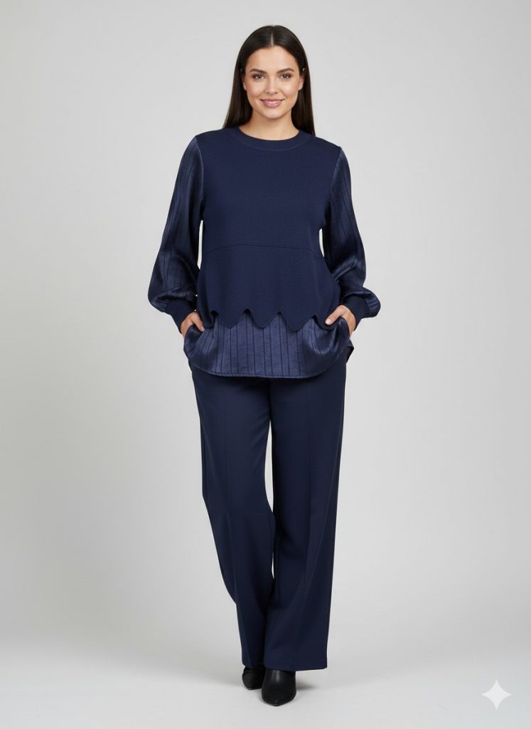 ON TRİKO Çizgi Detaylı Bluz 70480 - Lacivert