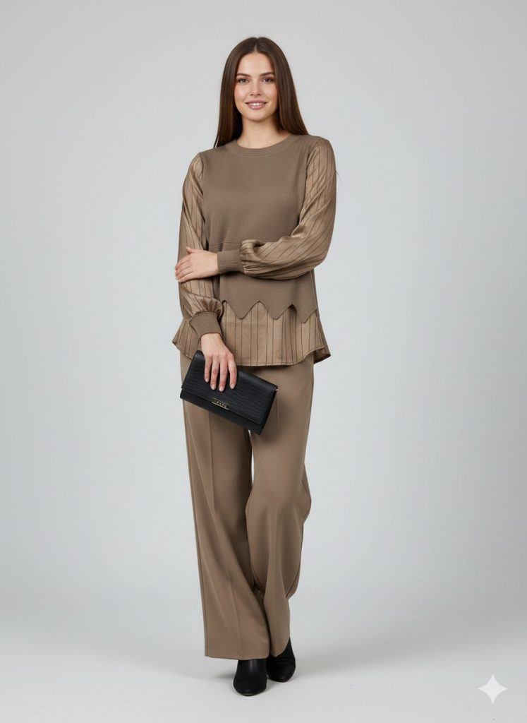 ON TRİKO Çizgi Detaylı Bluz 70480 - BEJ