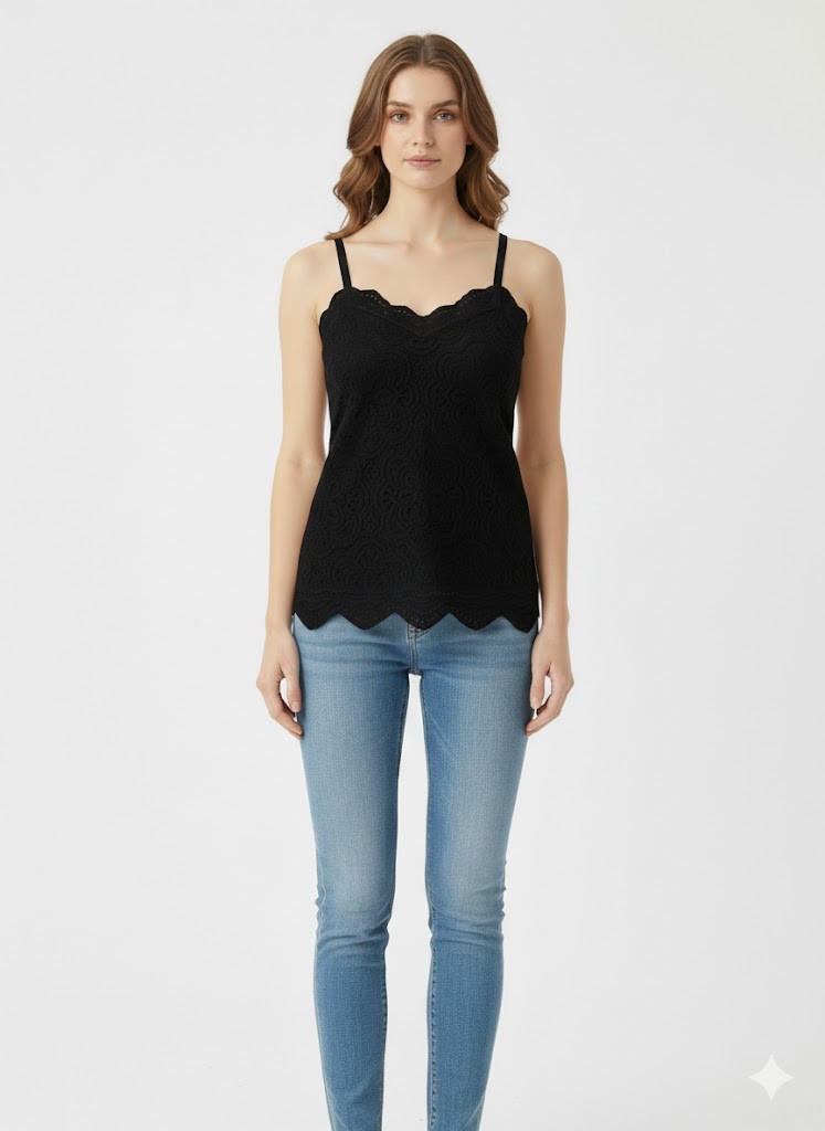 ON TRİKO Askılı Bluz 70495 - Siyah