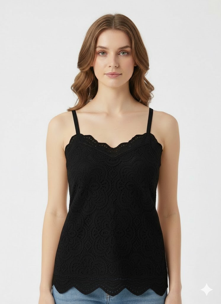 ON TRİKO Askılı Bluz 70495 - Siyah