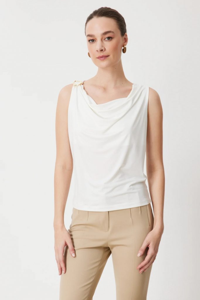 ON TRİKO Tek Omzu Aksesuarlı Degaje Yaka Bluz 71395 - EKRU