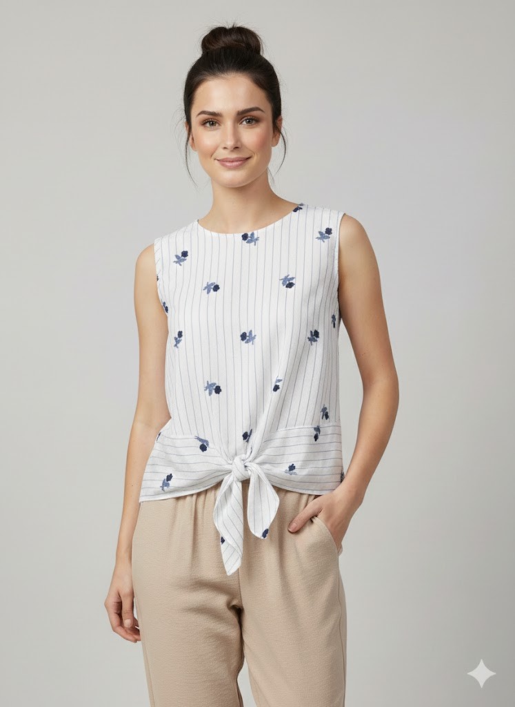 ON TRİKO Önü Bağlamalı İşlemeli Bluz 72335