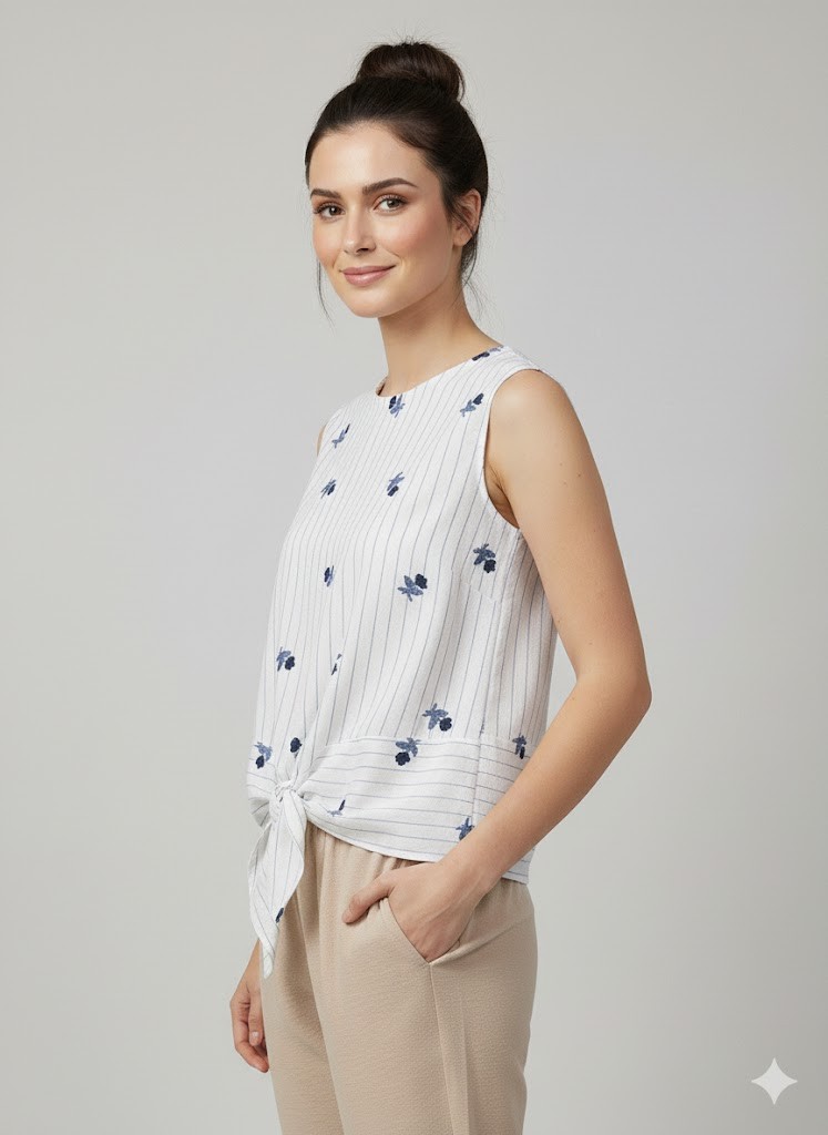 ON TRİKO Önü Bağlamalı İşlemeli Bluz 72335