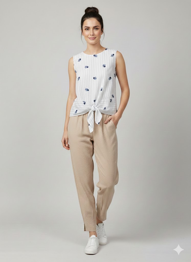 ON TRİKO Önü Bağlamalı İşlemeli Bluz 72335