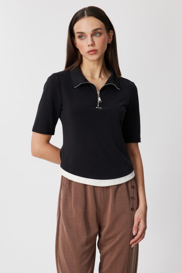 ON TRİKO Yakası Fermuarlı Kısa Kollu T-shirt 76305