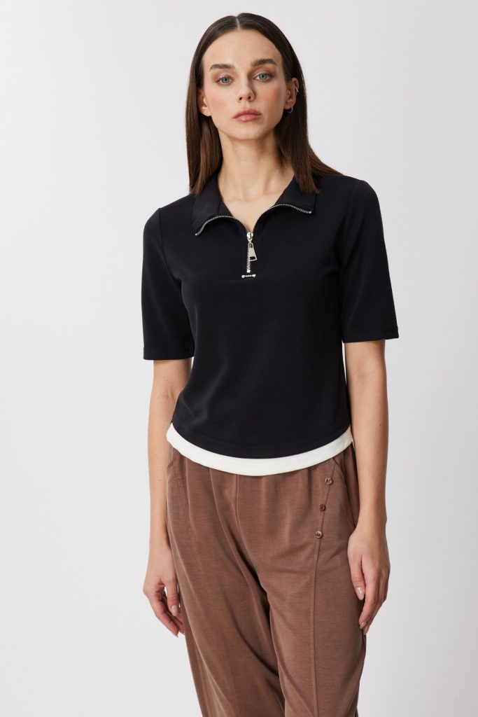 ON TRİKO Yakası Fermuarlı Kısa Kollu T-shirt 76305