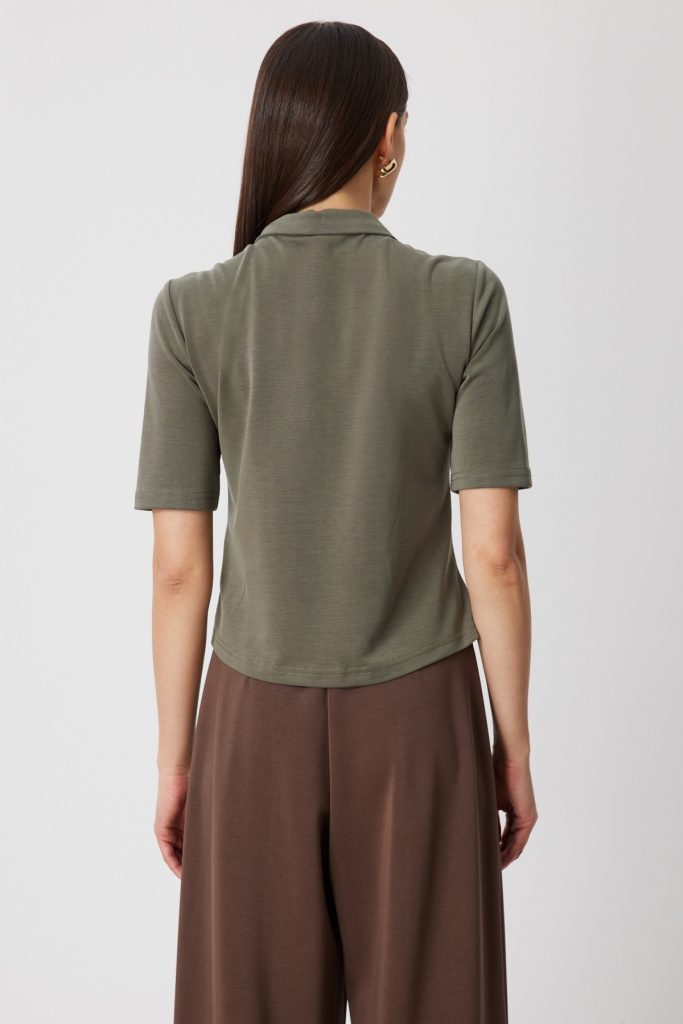 ON TRİKO Yakası Fermuarlı Kısa Kollu T-shirt 76305 - HAKİ