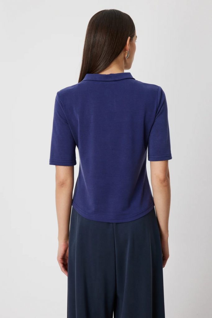 ON TRİKO Yakası Fermuarlı Kısa Kollu T-shirt 76305 - İNDİGO