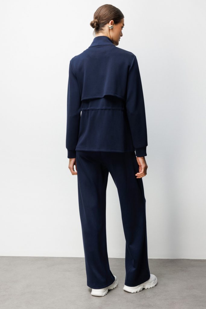 ON TRİKO Dik Yaka Beli Bağcıklı Ceket 76333 - Lacivert