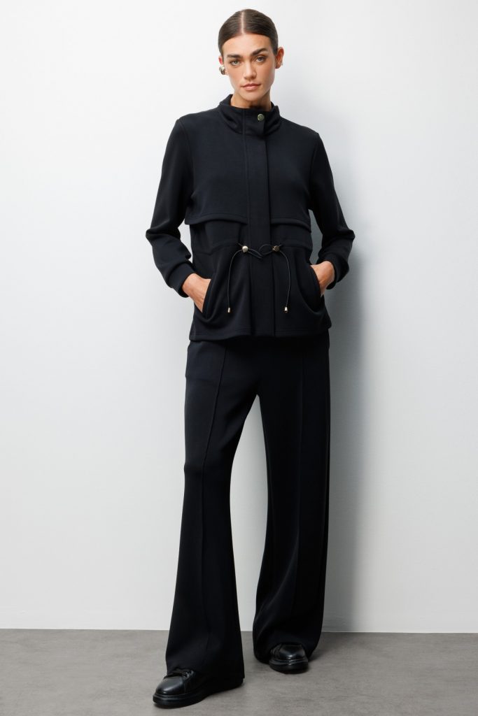 ON TRİKO Dik Yaka Beli Bağcıklı Ceket 76333 - Siyah