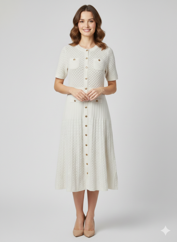 ON TRİKO Önü Süs Düğmeli Triko Elbise 70417