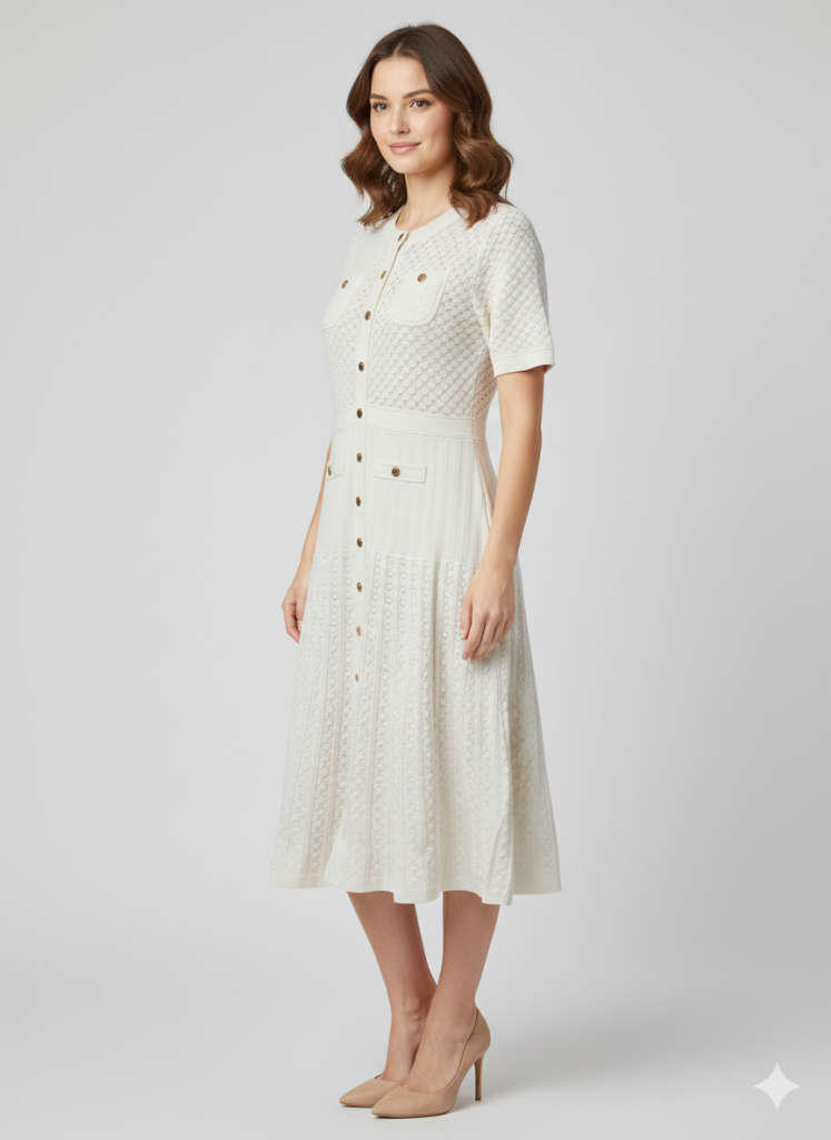 ON TRİKO Önü Süs Düğmeli Triko Elbise 70417