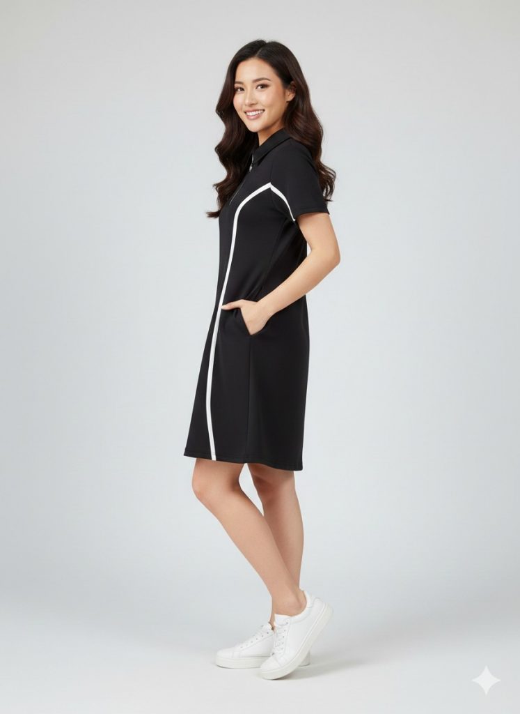 ON TRİKO Çizgi Detaylı Elbise 76483 - Siyah