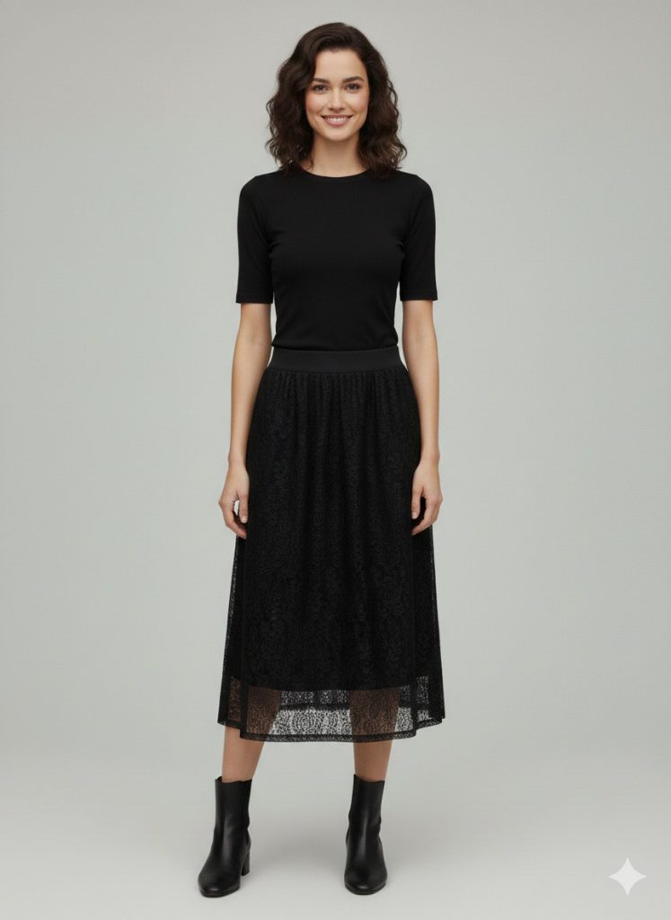 ON TRİKO Midi Boy Etek Dantelli Etek 70220