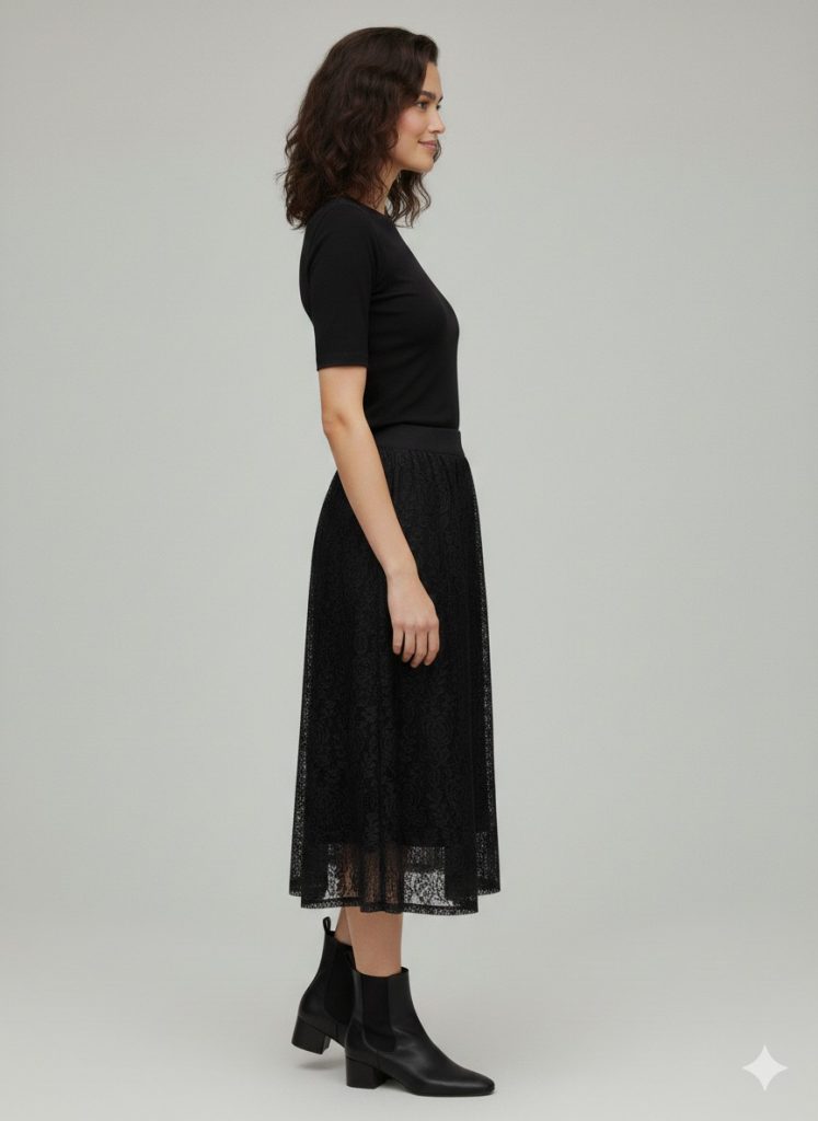 ON TRİKO Midi Boy Etek Dantelli Etek 70220