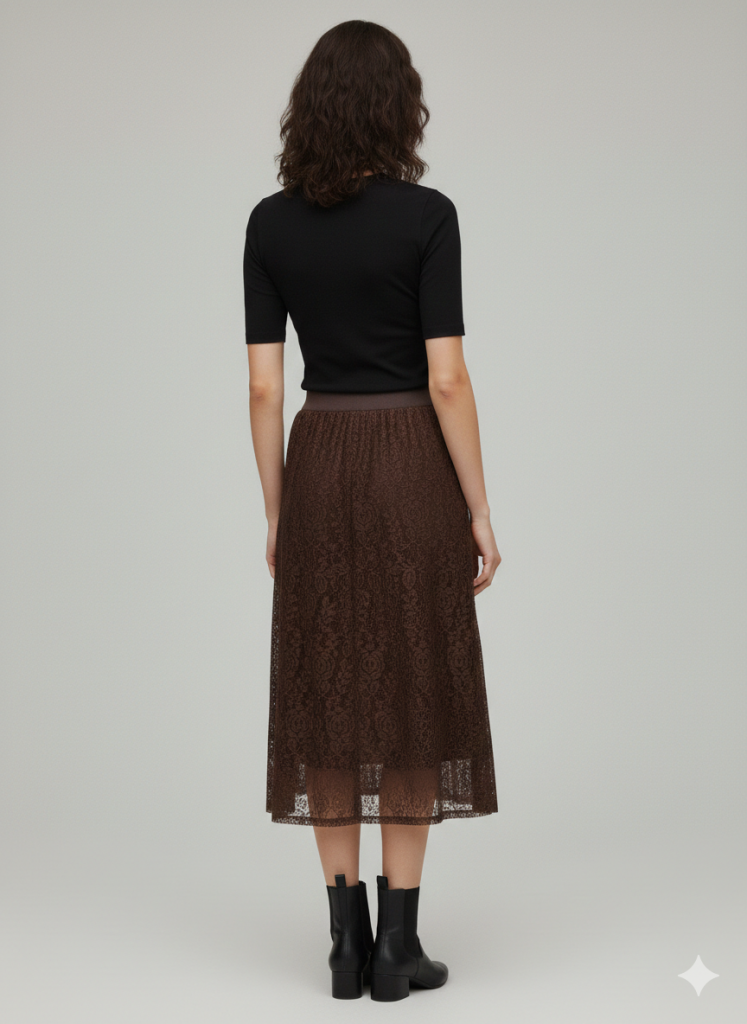ON TRİKO Midi Boy Etek Dantelli Etek 70220 - kahve
